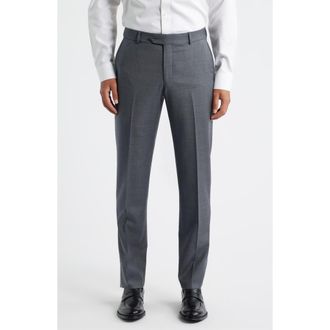Berle Flat Front Grey Super 120s Wool Dress Pants in Medium Grey at Nordstrom, Size 35