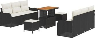 vidaXL Garden Sofa Set Height-Adjustable 9 pcs Black Poly Rattan Vidaxl