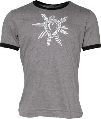 Dolce & Gabbana Tops, Heren, Grijs, XS, Katoen, Grijze Sacred Heart Crew Neck T-shirt