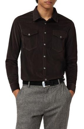 John Varvatos Andres Western Herringbone Faux Suede Snap-Up Shirt in Espresso at Nordstrom Rack, Size Xx-Large