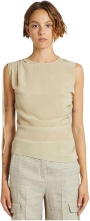 Marella Sleeveless Tops, female, Beige, Size: XS Silk Drawstring Top