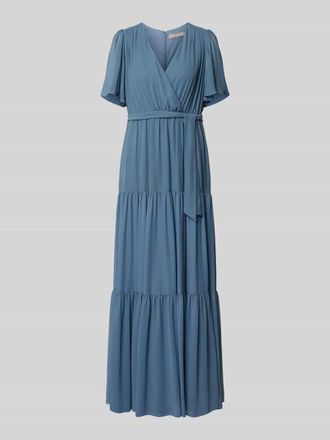 Christian Berg Cocktail Abendkleid mit V-Ausschnitt und Bindeg&uuml;rtel in Rauchblau, Gr&ouml;&szlig;e 34