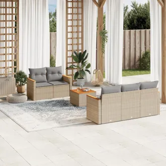 vidaXL Juego De Sof&aacute;s Jard&iacute;n Con Cojines 6 Pzas Rat&aacute;n Sint&eacute;tico Beige Vidaxl