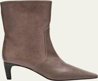 Brunello Cucinelli Leather Monili Kitten-Heel Ankle Boots