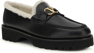 Valentino Garavani Womens Black Calf Leather Bos Taurus Slip-On Loafers