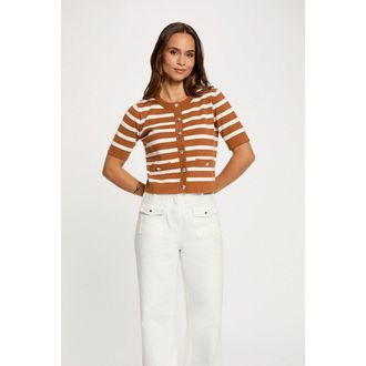 Morgan Gestreept vest met korte mouwen, ronde hals