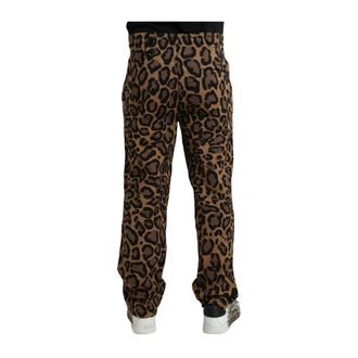 Dolce & Gabbana Casual broek met luipaardprint - Heren - Broeken - Bruin - Maat: L Katoen