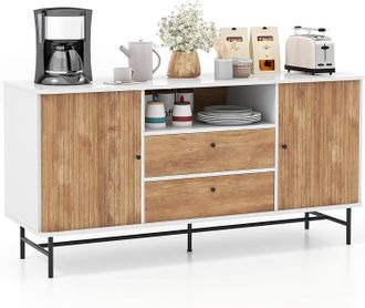 Costway Mueble De Tv De Hasta 65 Pulgadas, Mesa Tv De Sal&oacute;n Moderna Con Puertas Corredizas Persiana Y 2 Cajones, Aparador Buffet Vers&aacute;til Con Orificio Para Ca