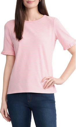 Jones New York Ruffle Elbow Sleeve T-Shirt in Coral Canyon/natural White at Nordstrom, Size Large