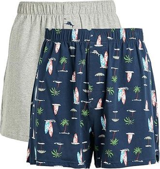 Tommy Bahama 2-Pack Knit Boxers Mens Underwear Navy Palm/Grey : 2XL (44-46 Waist), Cotton/Spandex