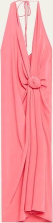 Silvia Tcherassi Guadalupe Knotted Backless Halter Midi Dress