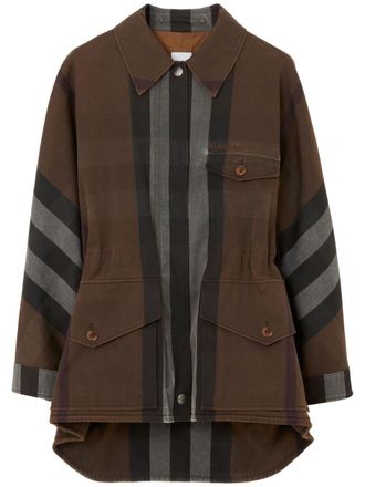 Burberry check-print long-sleeved parka - women - Polyester/Cotton - 4 - Brown