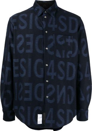 4sdesigns logo-print cotton shirt - men - Cotton - L - Blue