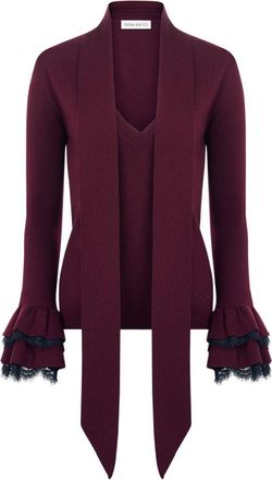 Nina Ricci Silk & Nylon Sweater with Ruffled Cuffs and Scarf Detail