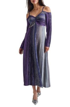Misook Metallic Empire Waist Long Sleeve Maxi Dress in Starry Night Blue/black/blue at Nordstrom Rack, Size X-Small
