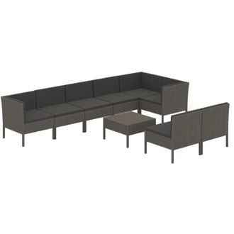 vidaXL 9 Pcs Garden Lounge Set Con Coj&iacute;n Mimbre Pe Gray