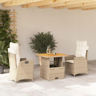 vidaXL Vidaxl - Set Comedor De Jard&iacute;n 3 Pzas Con Cojines Rat&aacute;n Sint&eacute;tico Beige