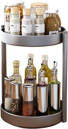 OEM Estante Giratorio Para Especias, Estante De Cocina De 2 Niveles, Organizador Giratorio De Metal Para Especias Para Armarios (gris)