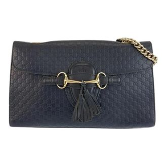 Gucci Pre-owned Shoulder Bags, female, Blue, Size: ONE SIZE Pre-owned Micro Guccissima Emily Horsebit Leather Chain Shoulder Bag