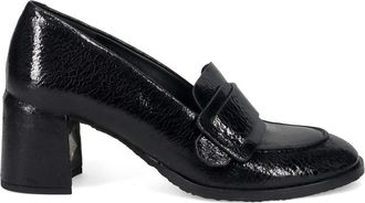 Del Carlo Pumps, female, Black, Size: 10 US Black Patent Loafers with Block Heel