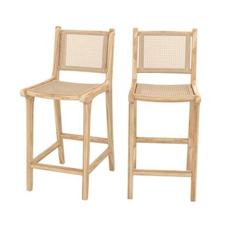 Rendez-Vous D&eacute;co Set de 2 sillas para isla central en teca y rejilla de rat&aacute;n 66,5 cm