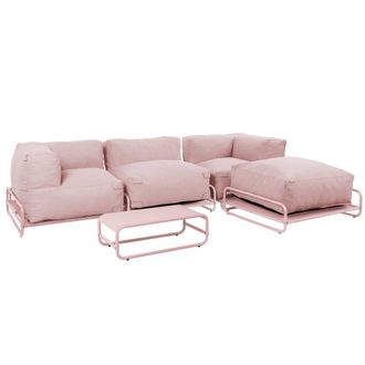 Oviala Conjunto modular de jard&iacute;n de 4 plazas con estructura rosa empolvado