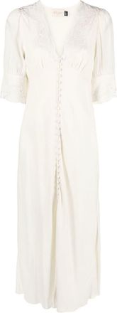 Rixo Simone lace-trim midi dress - women - Viscose/Polyester - 16 - Neutrals