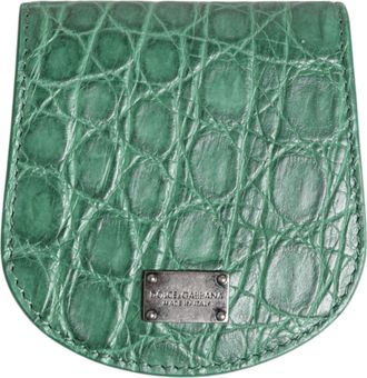 Dolce & Gabbana Mens Green Exotic Skin Coin Condom Case Holder Pocket Wallet Caiman Leather