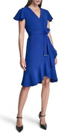 DKNY Short Sleeve Tulip Hem Fit & Flare Dress in Regatta at Nordstrom Rack, Size 14