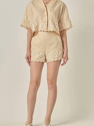 English Factory Wavy Embroidered Shorts In Beige
