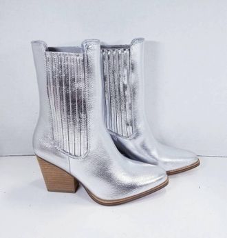 Chinese Laundry Cali Metallic Block Heel Boots In Silver