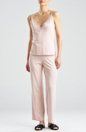 Natori True Bliss Lace Trim Jersey Pajamas in Rose Beige at Nordstrom, Size X-Large