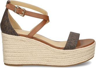 Michael Kors Serena Logo Geprintte Wedge Sandalen - Dames - Sleehakken - Bruin - 40 EU - Polyester - Schoenen