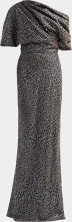 Amsale Brocade Draped One-Shoulder Gown