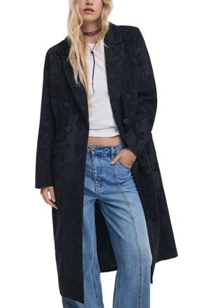 Desigual Womens Floral Pattern Long Coat - Black - Size X-Small