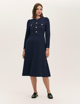 Finery Gilly Ponte Jersey Midi Dress in Navy at Nordstrom, Size 10