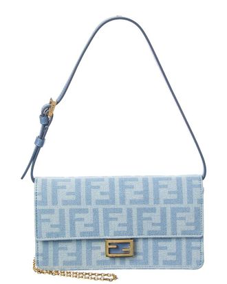 Fendi Fendi Baguette Ff Denim & Leather Wallet On Chain
