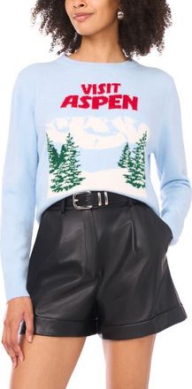 Vince Camuto Aspen Graphic Crewneck Sweater in Eggshell Blue Cozy at Nordstrom, Size Xx-Small