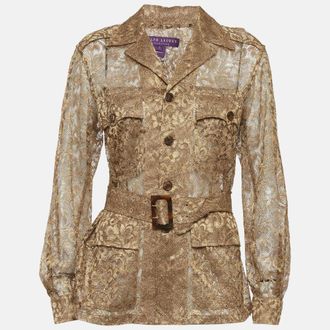Ralph Lauren Collection Gold Lace Belted Sheer Shirt