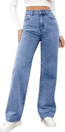 Generic Wide Leg Jeans for Women UK Elasticated High Waist Flare Denim Trousers Baggy Stretch Straight Leg Jeans Loosefit Y 2K Slim Fit Boyfriend Denim Pants 