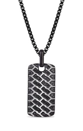 LuvMyJewelry Fast Track Tire Tread Silver & Black Diamond Tag Necklace in Dark Grey at Nordstrom