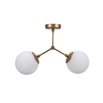 Wonderlamp Plaf&oacute;n de techo 2 luces dorado vintage con esferas de cristal opal