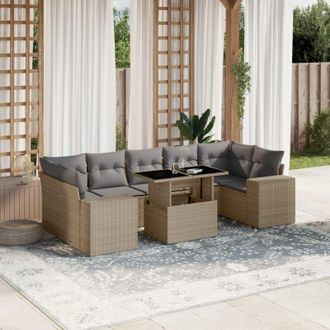 vidaXL Set De Sof&aacute;s De Jard&iacute;n Y Cojines 8 Piezas Rat&aacute;n Sint&eacute;tico Beige Vidaxl