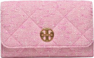 Tory Burch Willa Tweed Ketting Portemonnee - Dames - Portefeuilles - Roze - ONE Size - Tweed - Accessoires