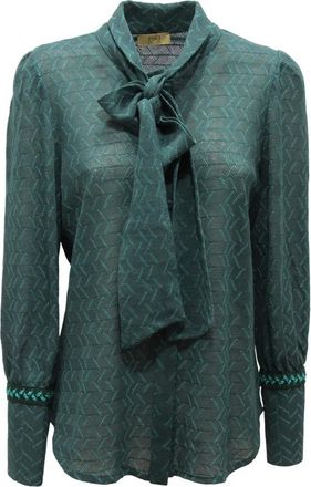 PHO Firenze Camicia Wo Lurex Shirt - Dames - Blouses - Groen - S - Wol - Overhemden