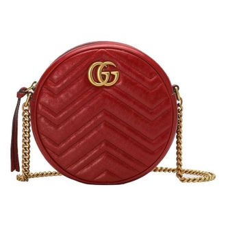 Gucci (WMNS) Gucci GG Marmont Gold Logo Leather Chain Shoulder Messenger Bag Mini Red 550154-0OLET-6438