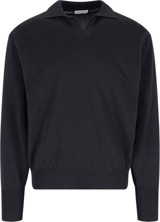 Kaptain Sunshine Navy Blue Cotton Ribbed Collar Sweater