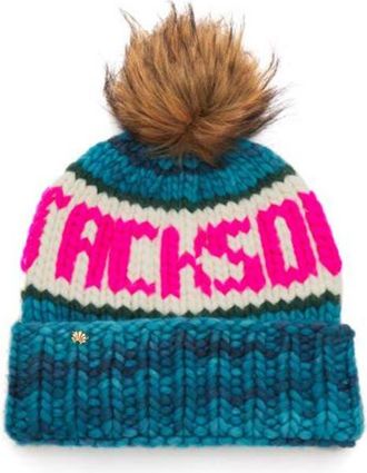 Lele Sadoughi Jackson Hole Merino Wool Beanie with Faux Fur Pompom in Ocean at Nordstrom