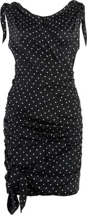 Dolce & Gabbana Short Dresses, female, Black, Size: XS Charmeuse Midi Dress with Draping and Polka-dot Print