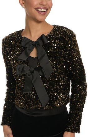 Maggy London Double Bow Sequin Jacket in Black/gold at Nordstrom, Size X-Large